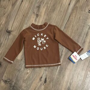 Brown Disney Jr Mickey Mouse Long Sleeve UPF 50+ Sunblock Shirt NWT